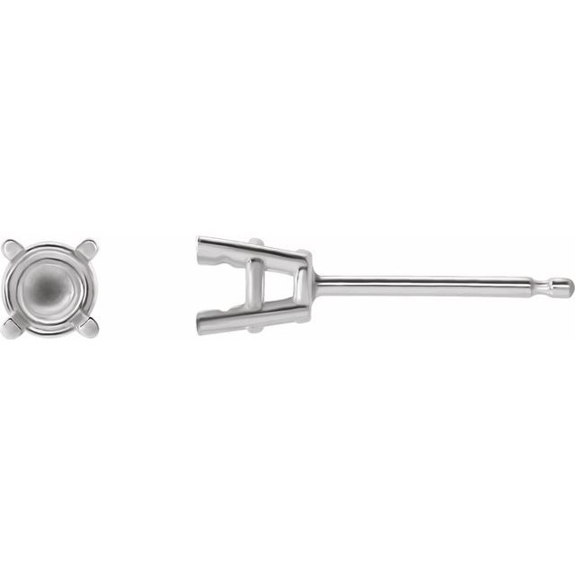 Round Pre-Notched Basket Stud Earring Mounting | Platinum Silver