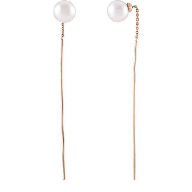 14K Gold Freshwater Cultured Pearl Threader Earrings