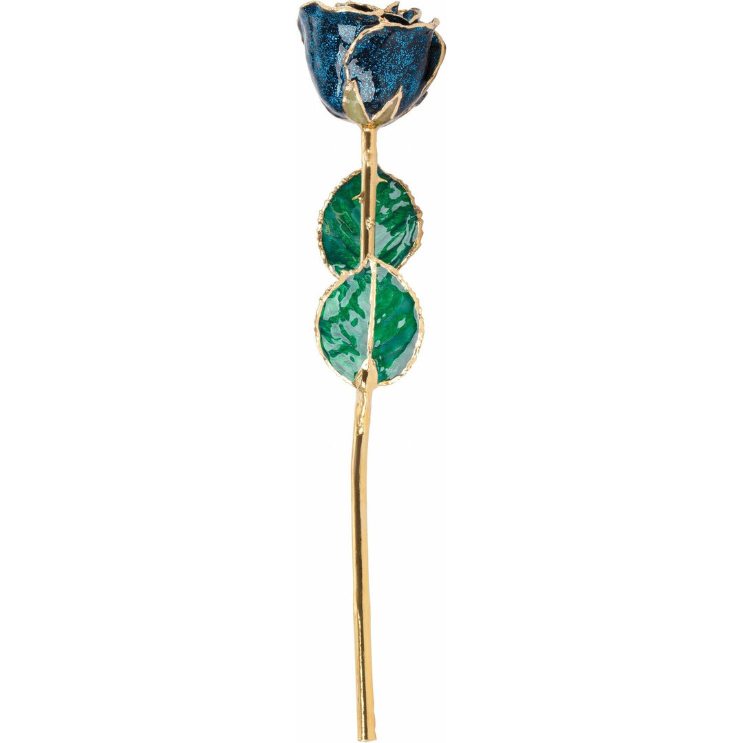 Lacquered Sparkle Blue Colored Rose with Gold Trim