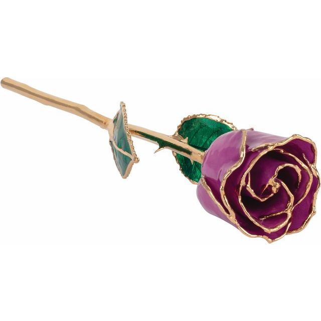 Lacquered Amethyst Colored Rose With Gold Trim February Birthstone