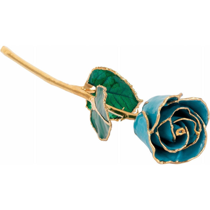 Lacquered Aquamarine Rose with Gold Trim March Birthstone