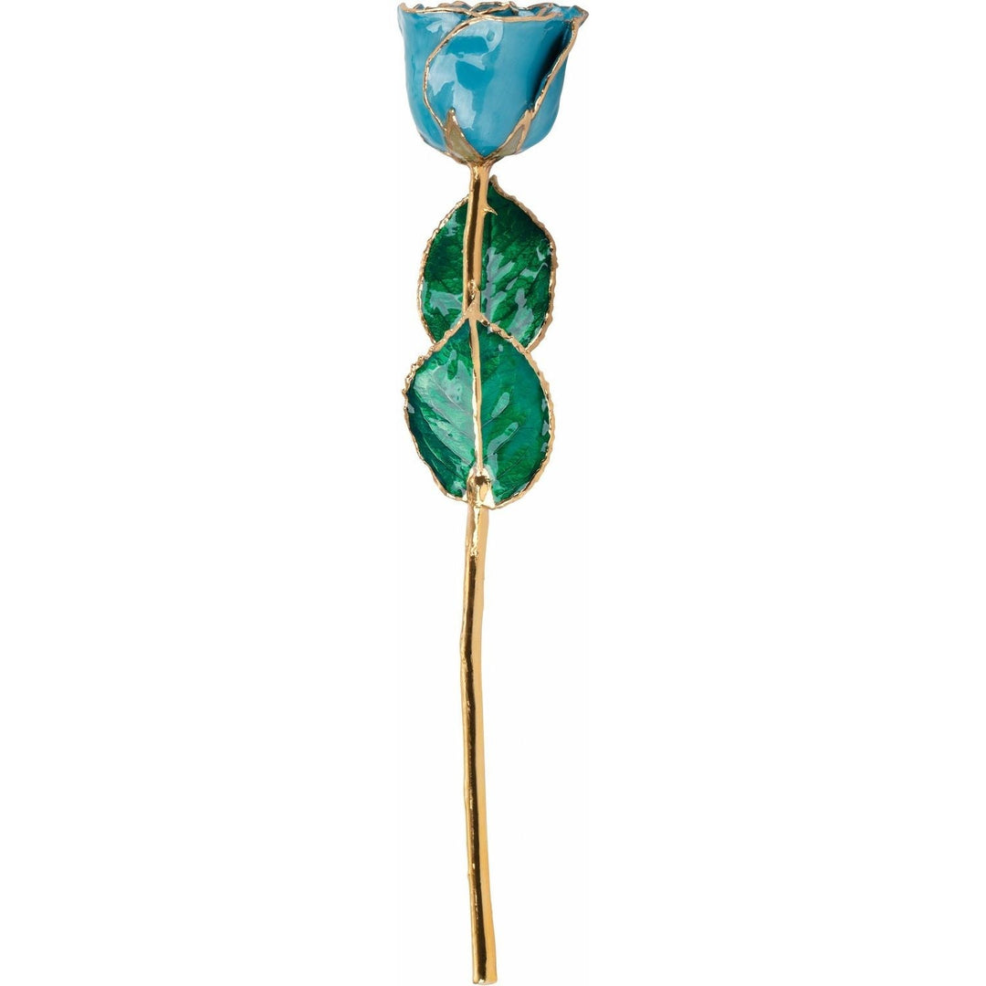 Lacquered Aquamarine Rose with Gold Trim March Birthstone