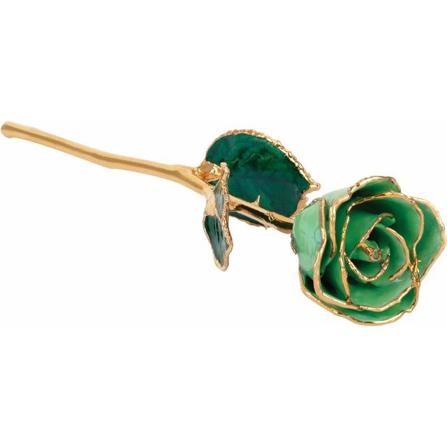 Lacquered Peridot Rose with Gold Trim August Birthstone