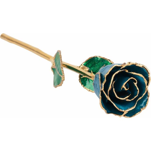 Lacquered Blue Zircon Colored Rose with Gold Trim December Birthstone