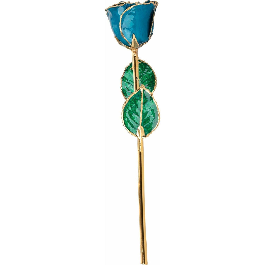 Lacquered Blue Zircon Colored Rose with Gold Trim December Birthstone