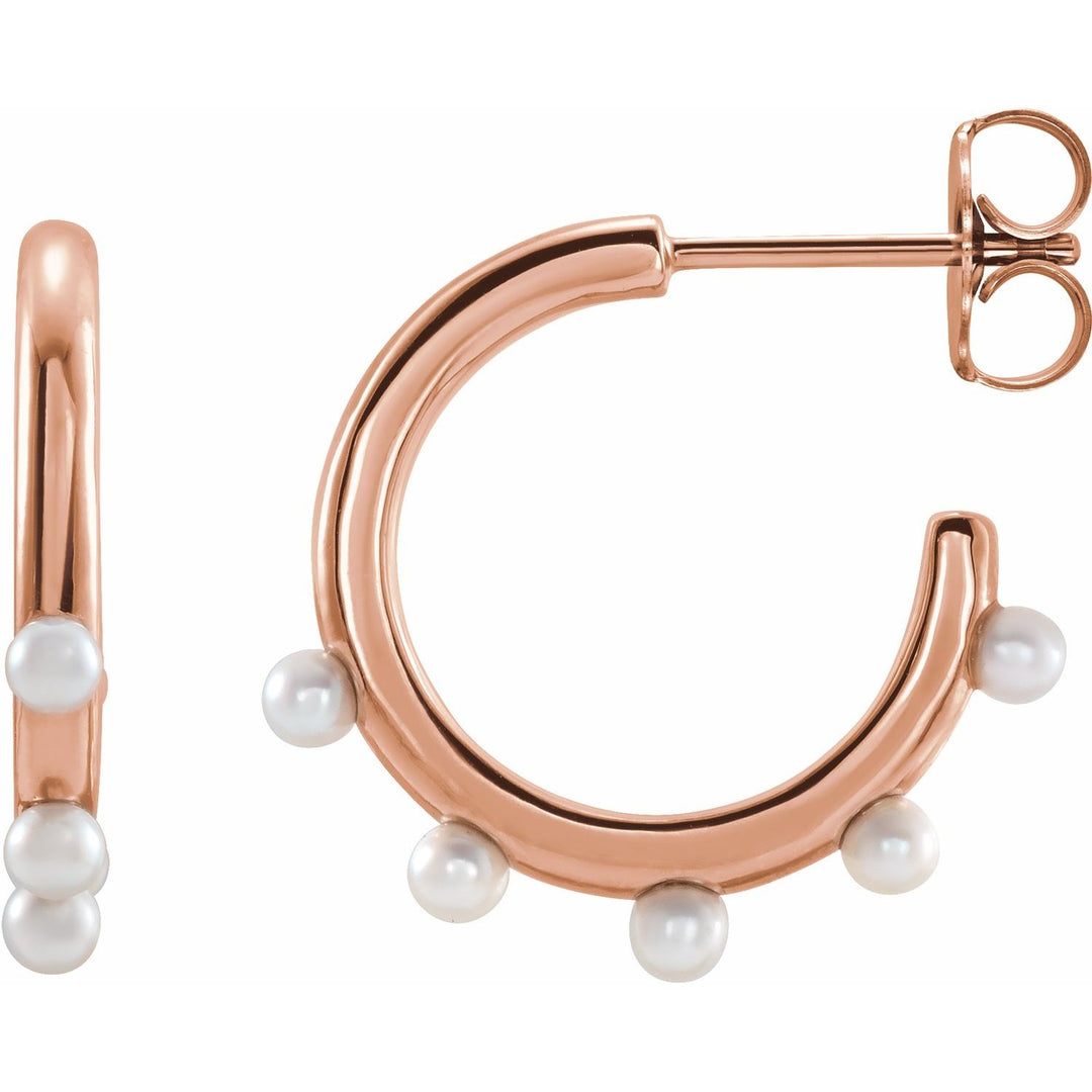Youthful and Fun 14K gold cultured seed pearl hoop earrings