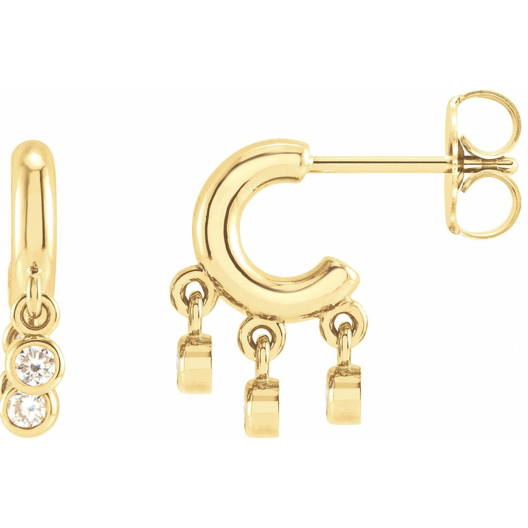 14k gold round dangle fringe hoop earrings.