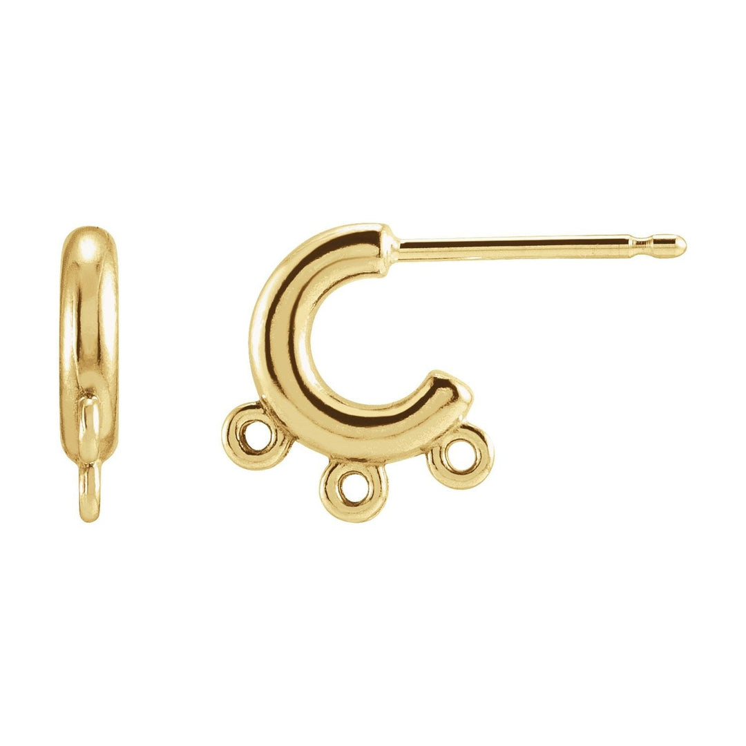 14k gold 3 dangle rings fringe hoop earring top design.