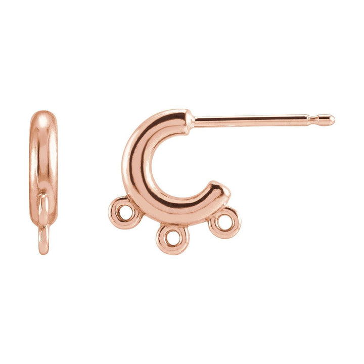 14k rose gold 3 rings fringe hoop earring top design.