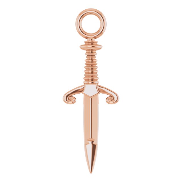 14K rose gold miniature dagger at different angles.