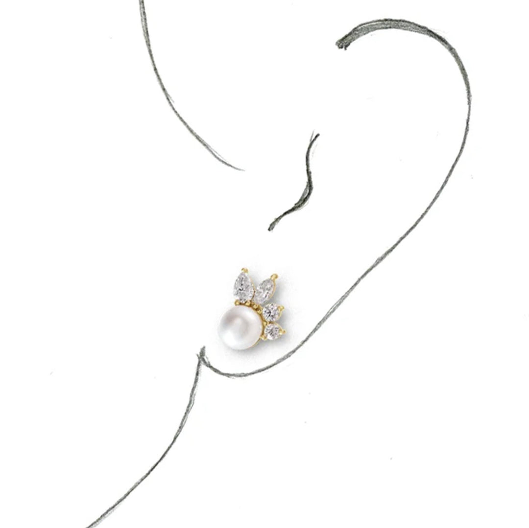 14K Gold Akoya Cultured Pearl Diamond Stud Earrings
