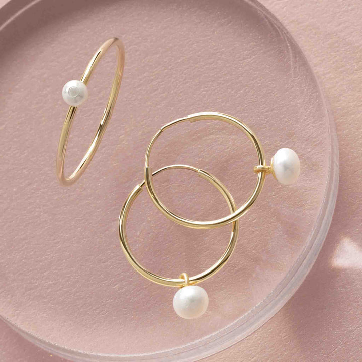 Cultured Freshwater Pearl Dangle Huggies Hoops