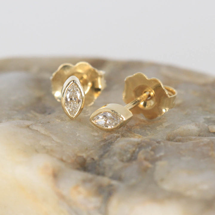 14K Yellow Gold Marquise Bezel 4x2mm Lab-Grown Diamond Stud Earrings