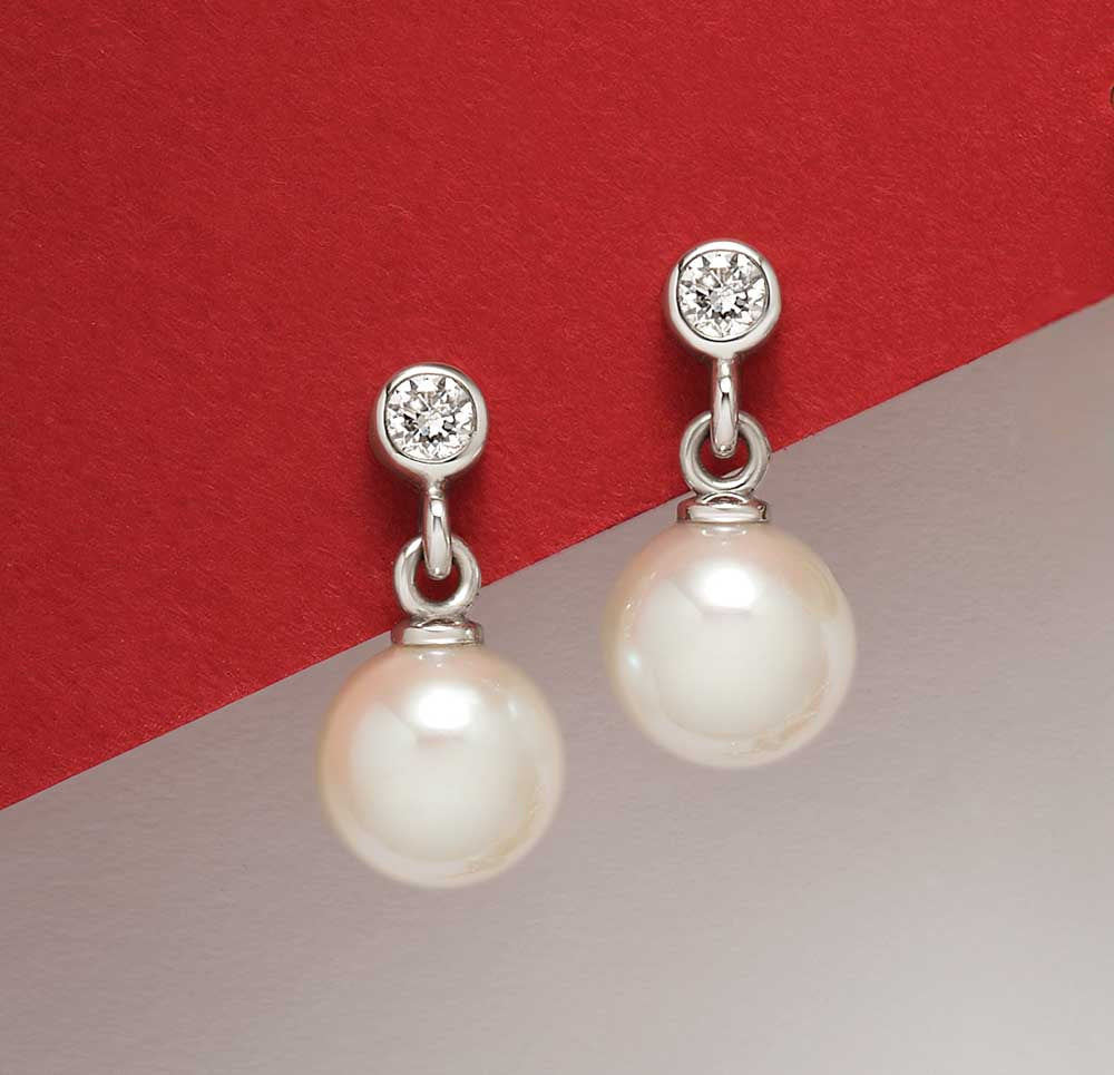 Akoya pearl diamond earrings in 14k white, platinum and sterling sillver..