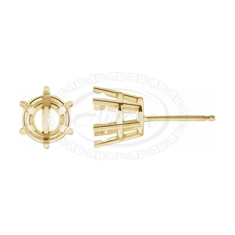 Pair Round 6-Prong Pre-Notched Earring Setting Mounting