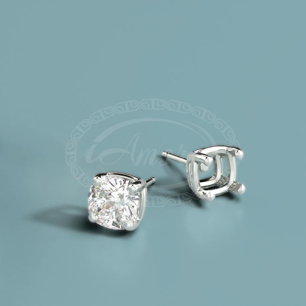 White gold cushion pre-notched earring stud mounting.