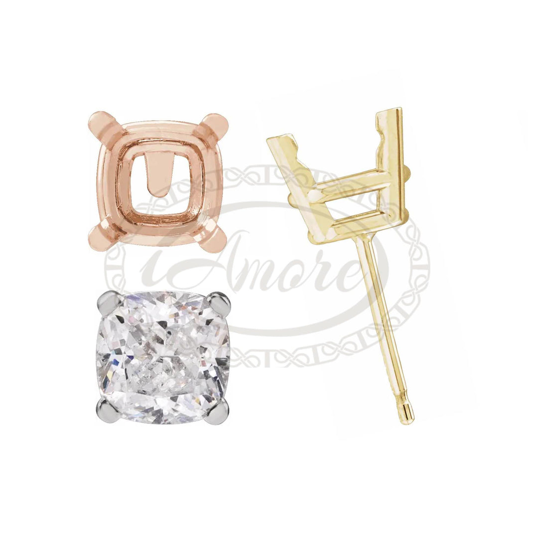 Cushion 4-Prong pre-notched Earring Stud Setting Mounting