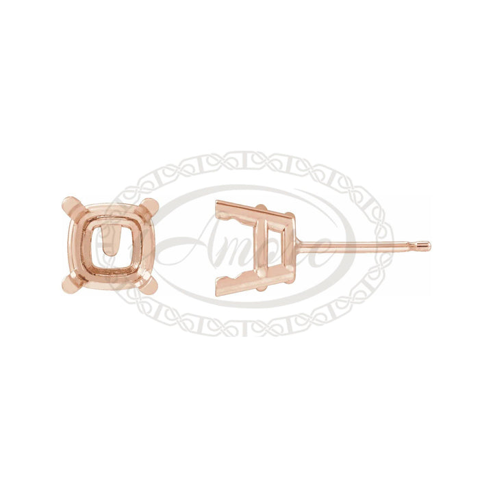 14k rose gold cushion pre-notched earring stud mounting.