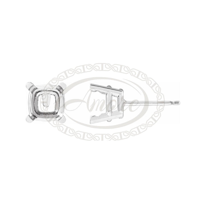14k white gold cushion pre-notched earring stud mounting.