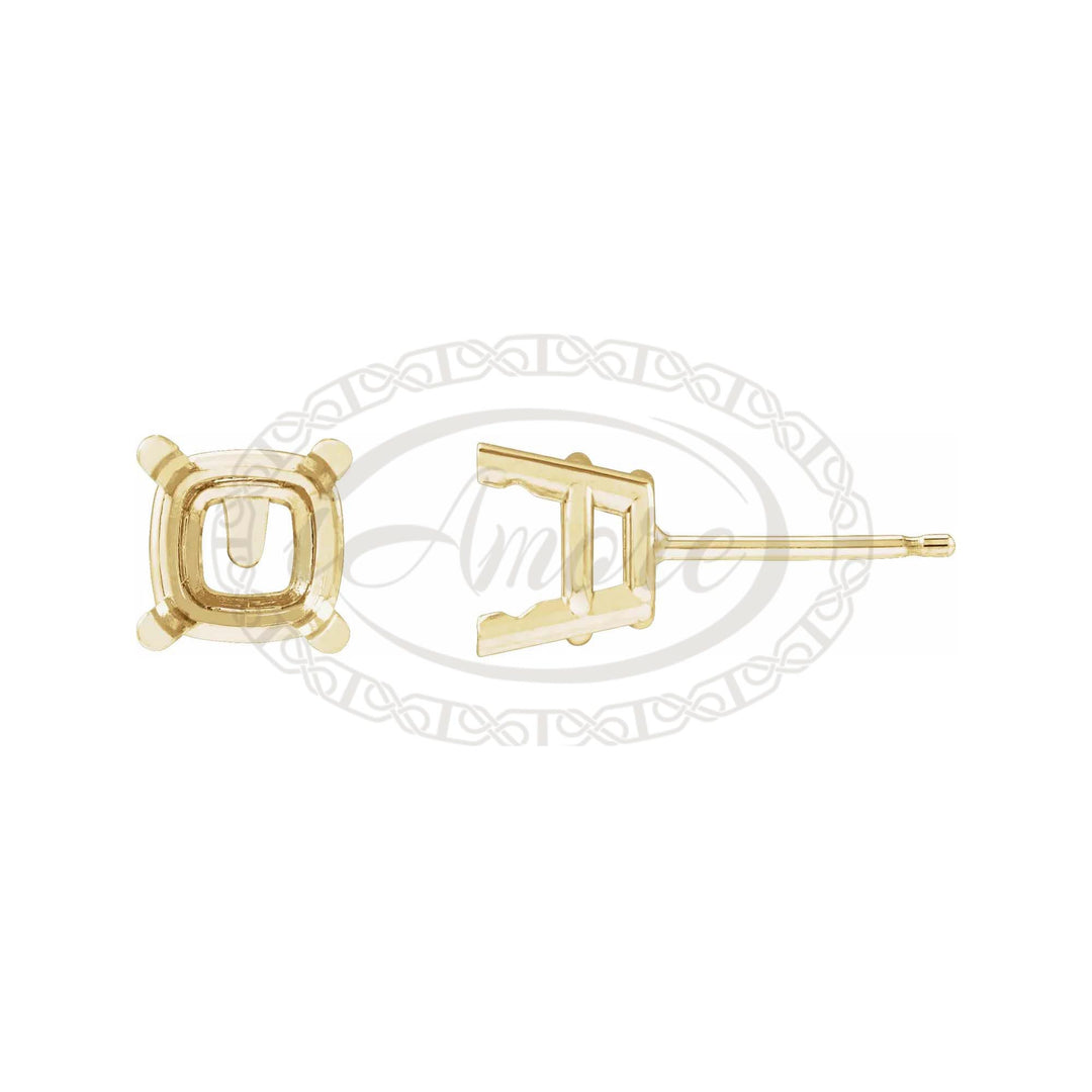 14k yellow gold cushion pre-notched earring stud mounting.