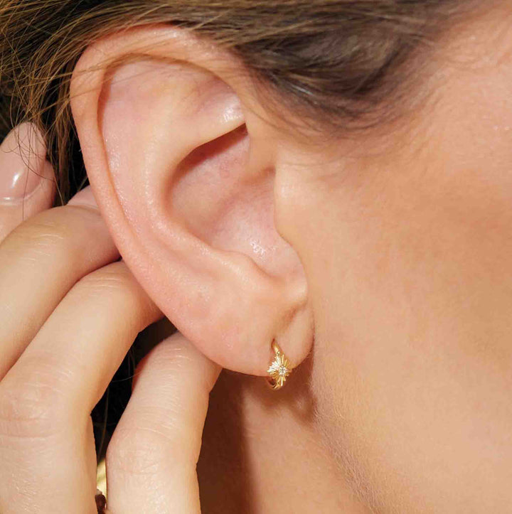 Natural Diamond 10 mm Starburst Hoop Earrings