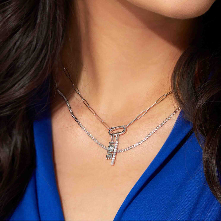 14k white gold charm clasp paperclip chain necklace 16" is easily interchangeable with love and diamond bar pendant.