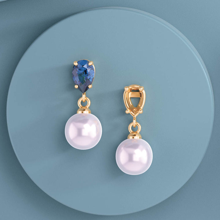 14K Gold Pear Earring Top with Pearl Dangle Earrings Blank Mounting