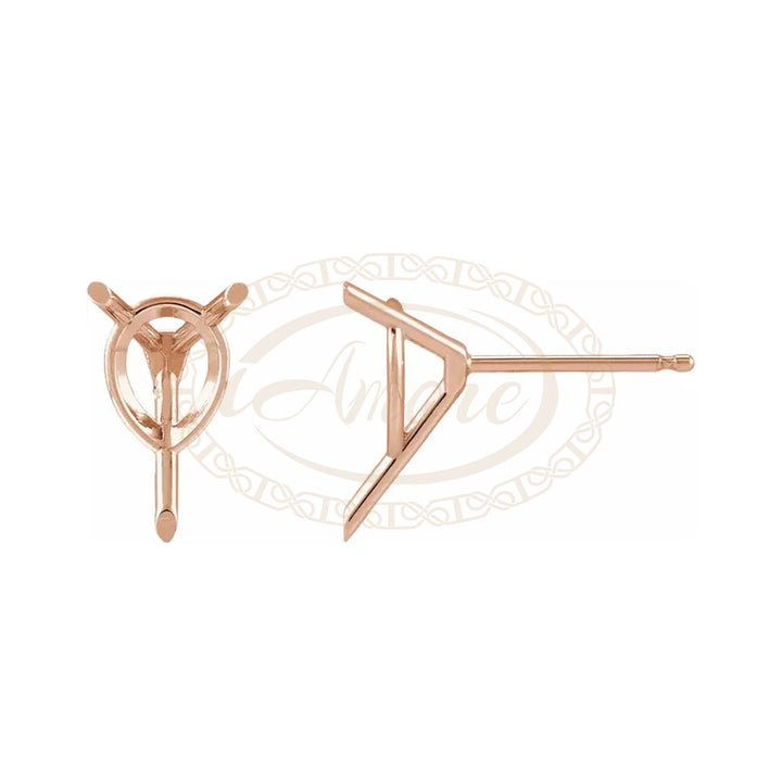 Pair 14K Gold 3-Prong Pear Martini Cocktail Stud Earring Mountings
