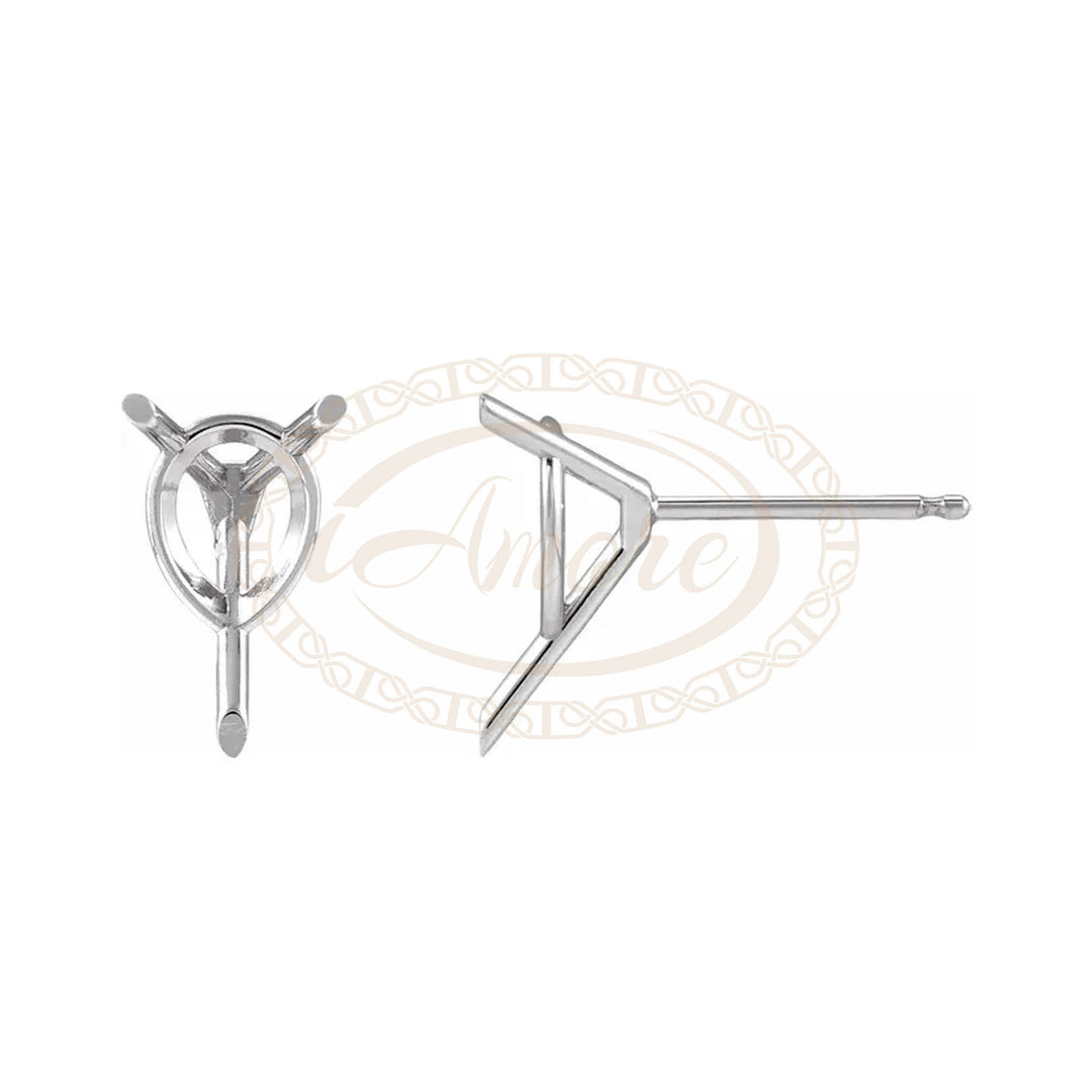 Pair 14K Gold 3-Prong Pear Martini Cocktail Stud Earring Mountings