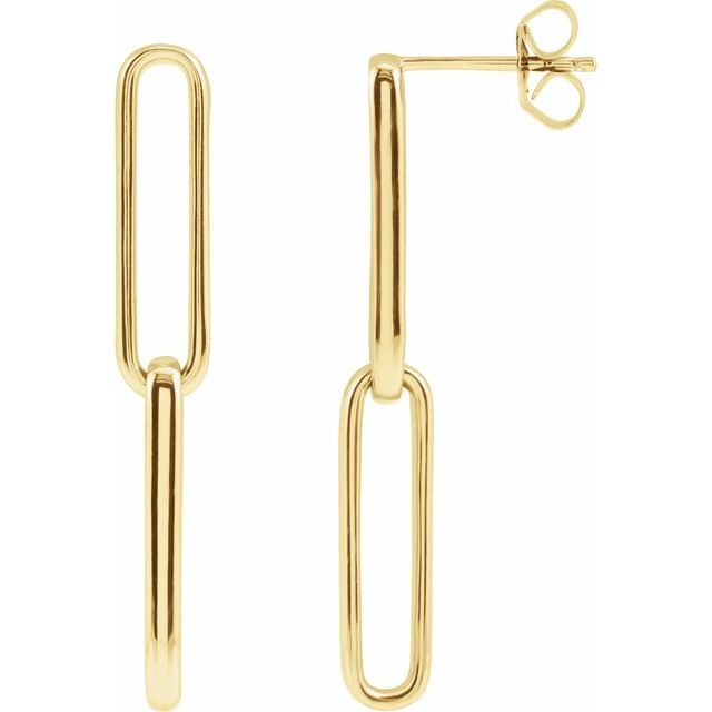 14K Gold Elongated Flat Link Earrings