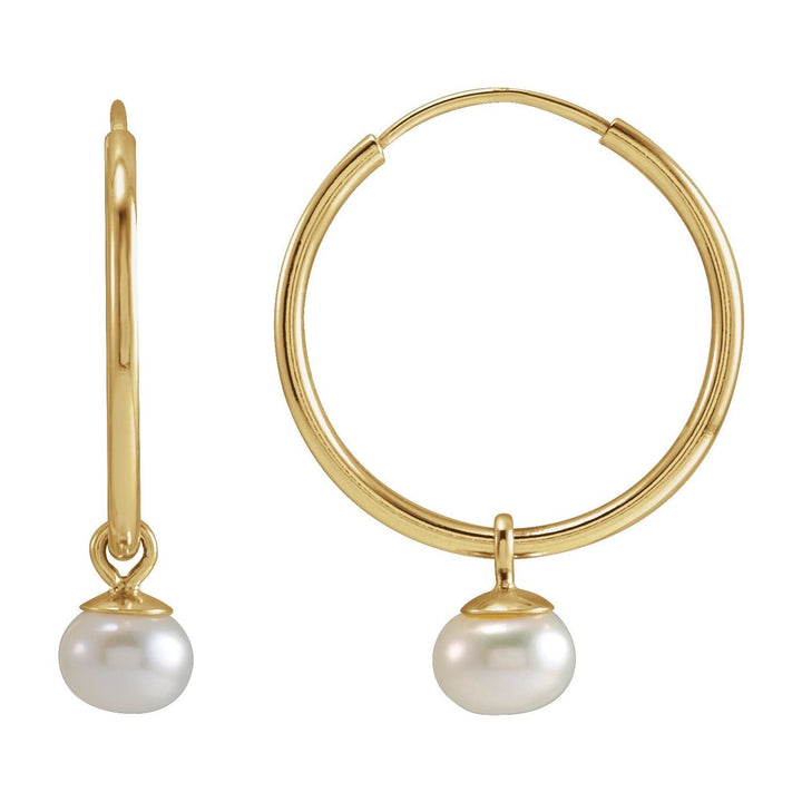 Cultured Freshwater Pearl Dangle Huggies Hoops