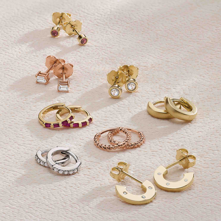14K Gold Diamond Baguette Stud Earrings