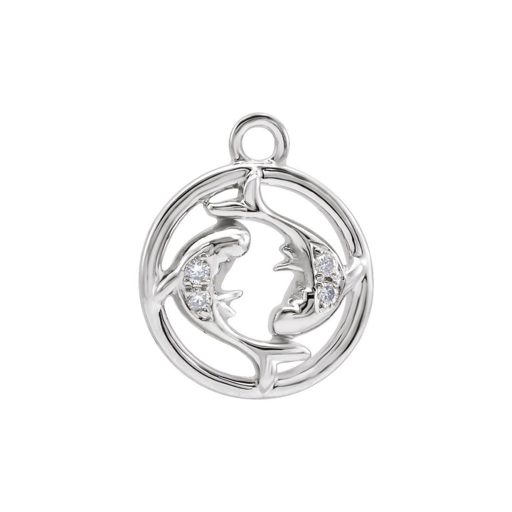 14k white gold petite zodiac Pisces diamond dangle.