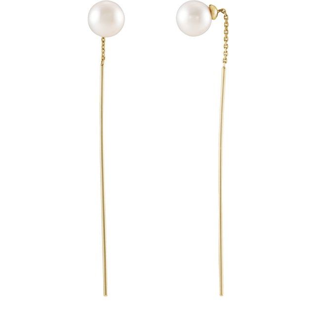 14K Gold Freshwater Cultured Pearl Threader Earrings