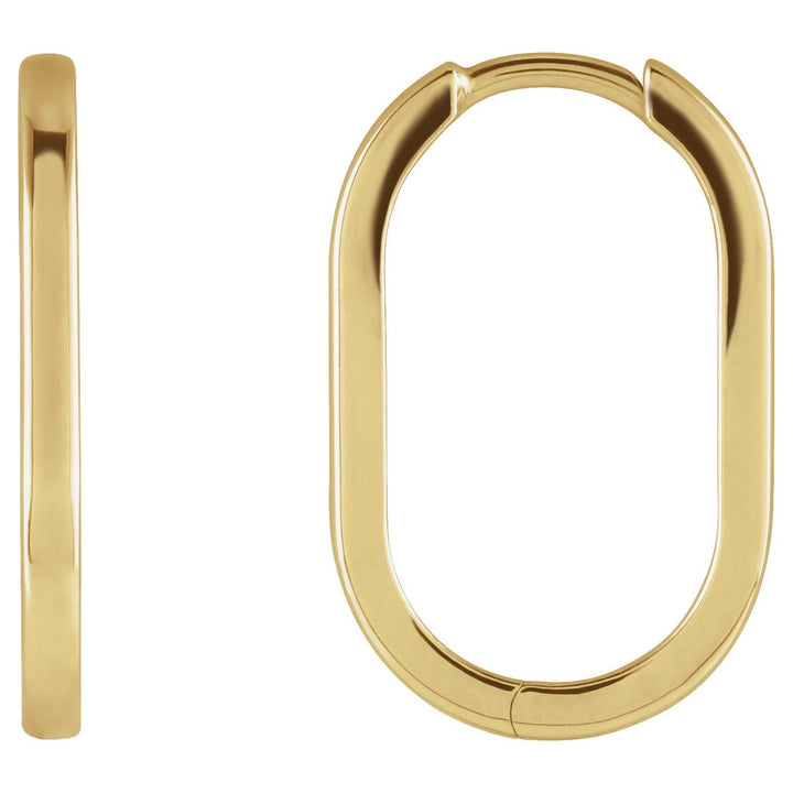 14K Yellow Gold Elongated Oval Hoop Earrings-20mm