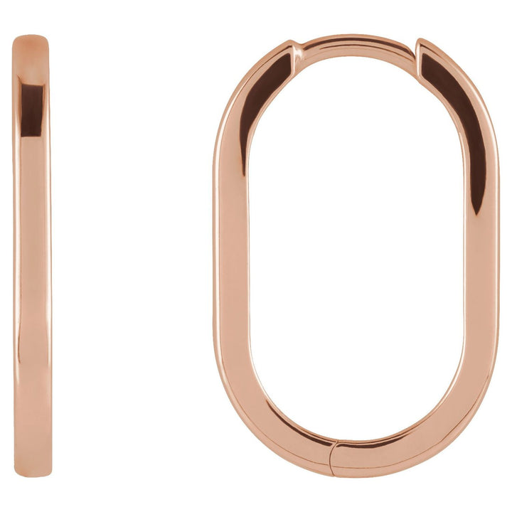 14K Rose Gold Elongated Oval Hoop Earrings-20mm