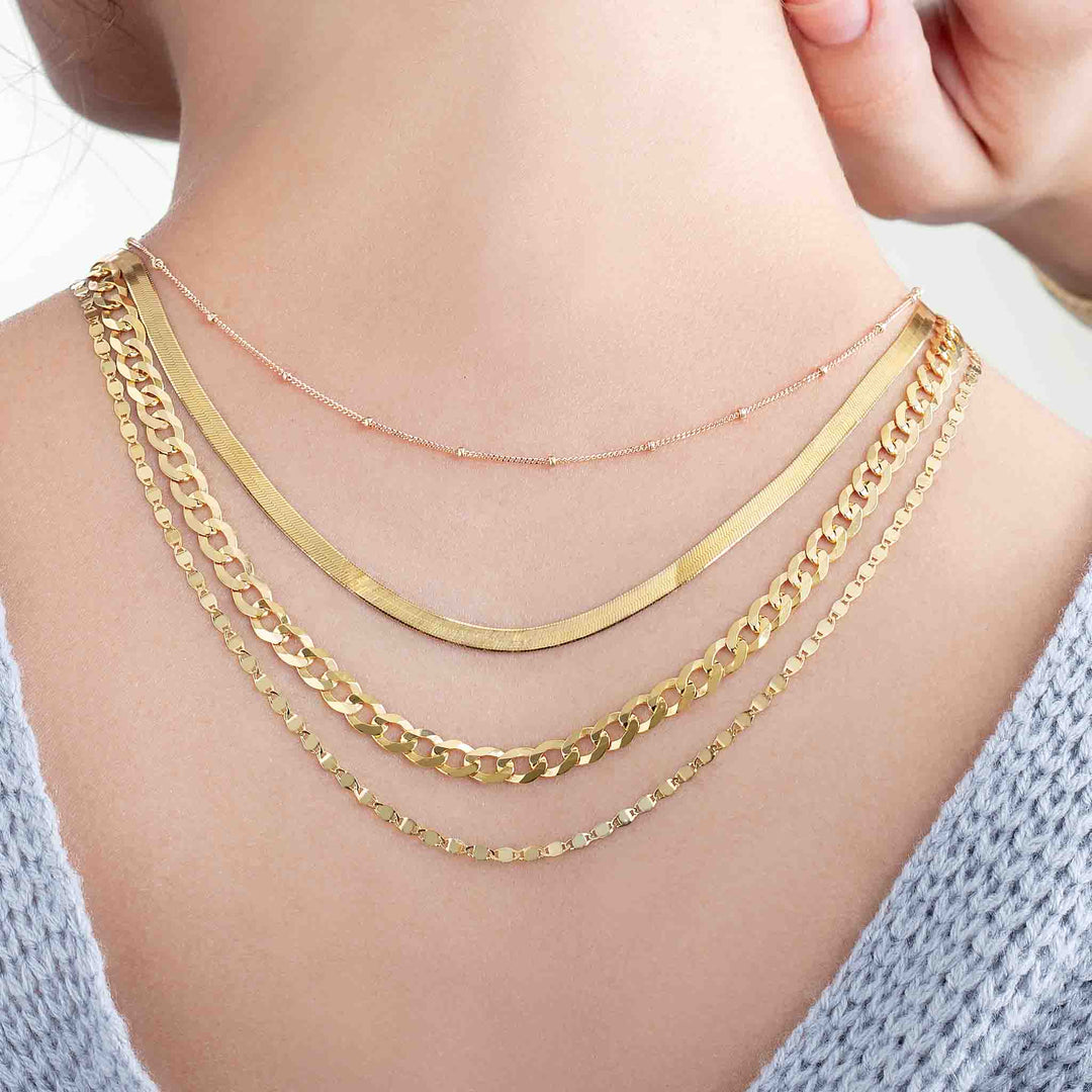 Beaded curb chain-Herringbone-curb chain-Valentino link chain necklace layered 