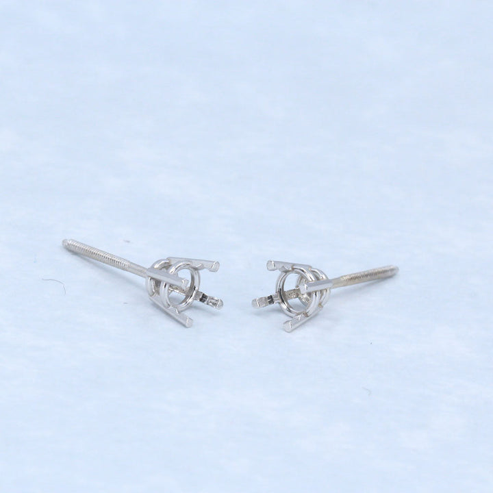 14K 18K Gold Round Pre-Notched Basket Threaded Screw Earring Mounting