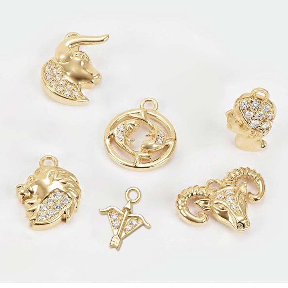 Virgo, Aries, Leo, Pisces, Sagittarius, Taurus diamond zodiac dangle.