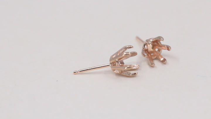 Pair Round 6-Prong Claw Pre-Notched Earring Setting Mounting