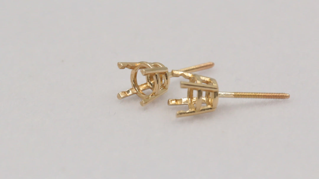 14K 18K Gold Round Pre-Notched Basket Threaded Screw Earring Mounting