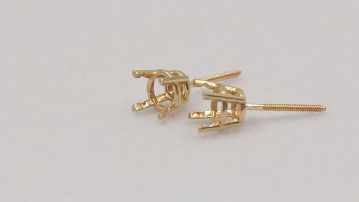 14K 18K Gold Round Pre-Notched Basket Threaded Screw Earring Mounting