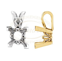 Square V-Prong Solitaire Scroll Pendant Setting Mountings