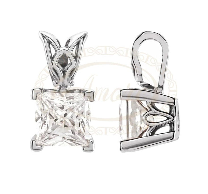 Square V-Prong Solitaire Scroll Pendant Setting Mountings