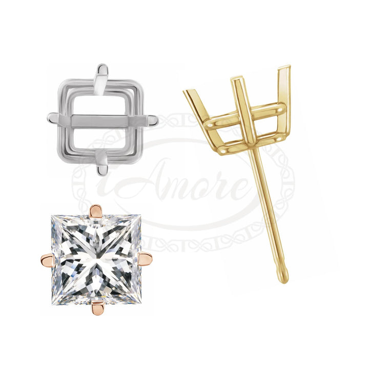 Pair Square 4 Prong Lightweight Earring Mounting
