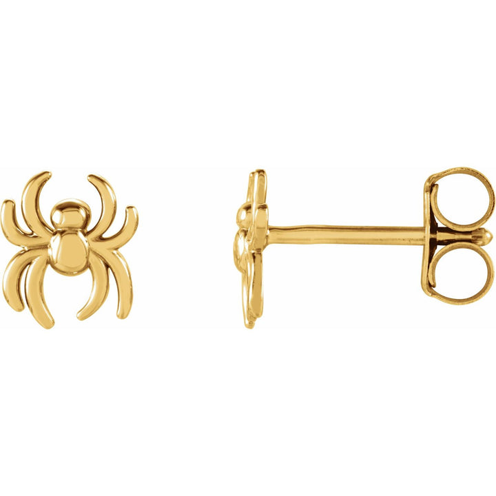 14K Gold Spider Earrings Everyday Studs Halloween Fun