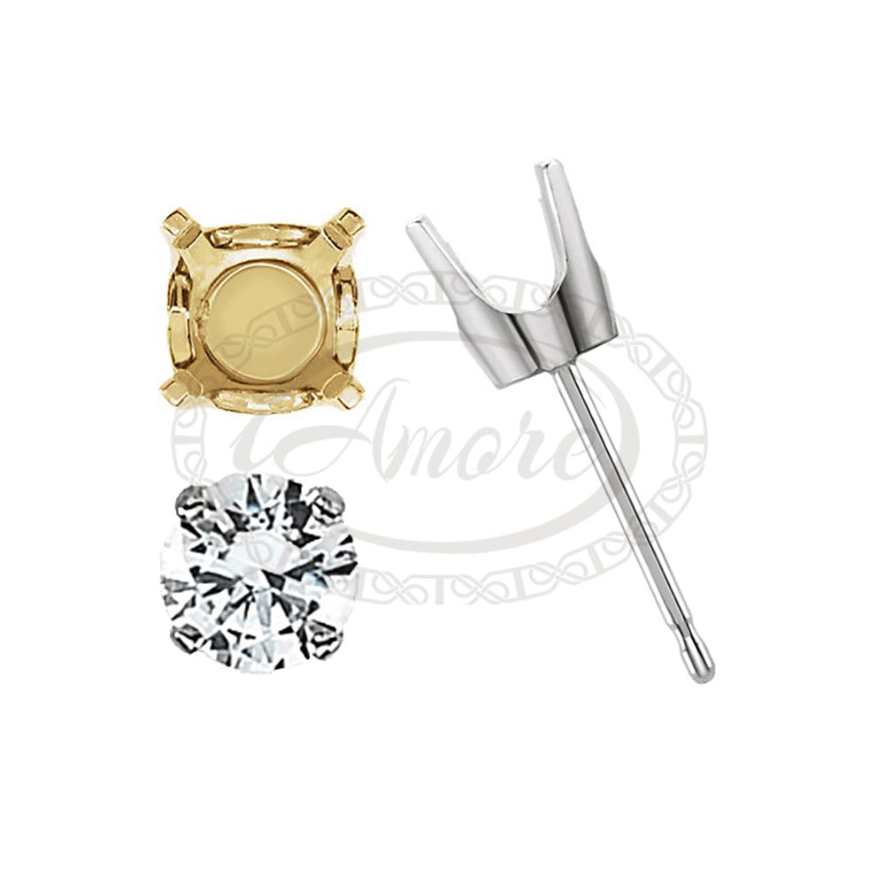 Round 4 prong Crown Pre-Notched Stud Earring Mountings