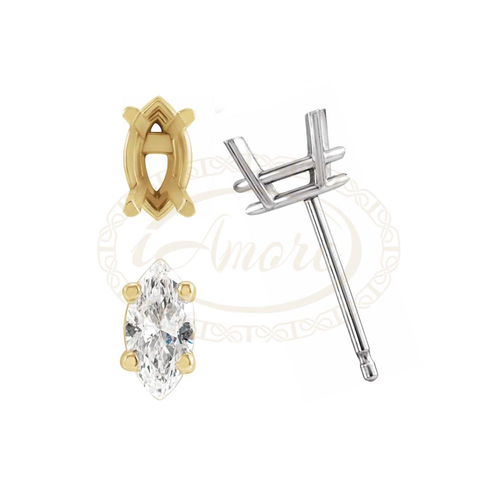 Marquise Solitaire 4-Prong Basket Earring Mountings
