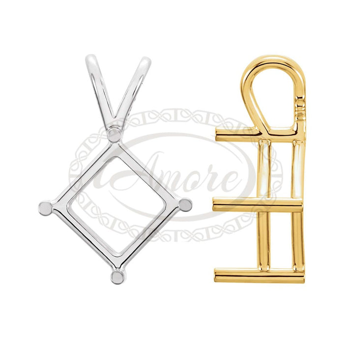 Square Solitaire Basket Pendant Setting Mountings