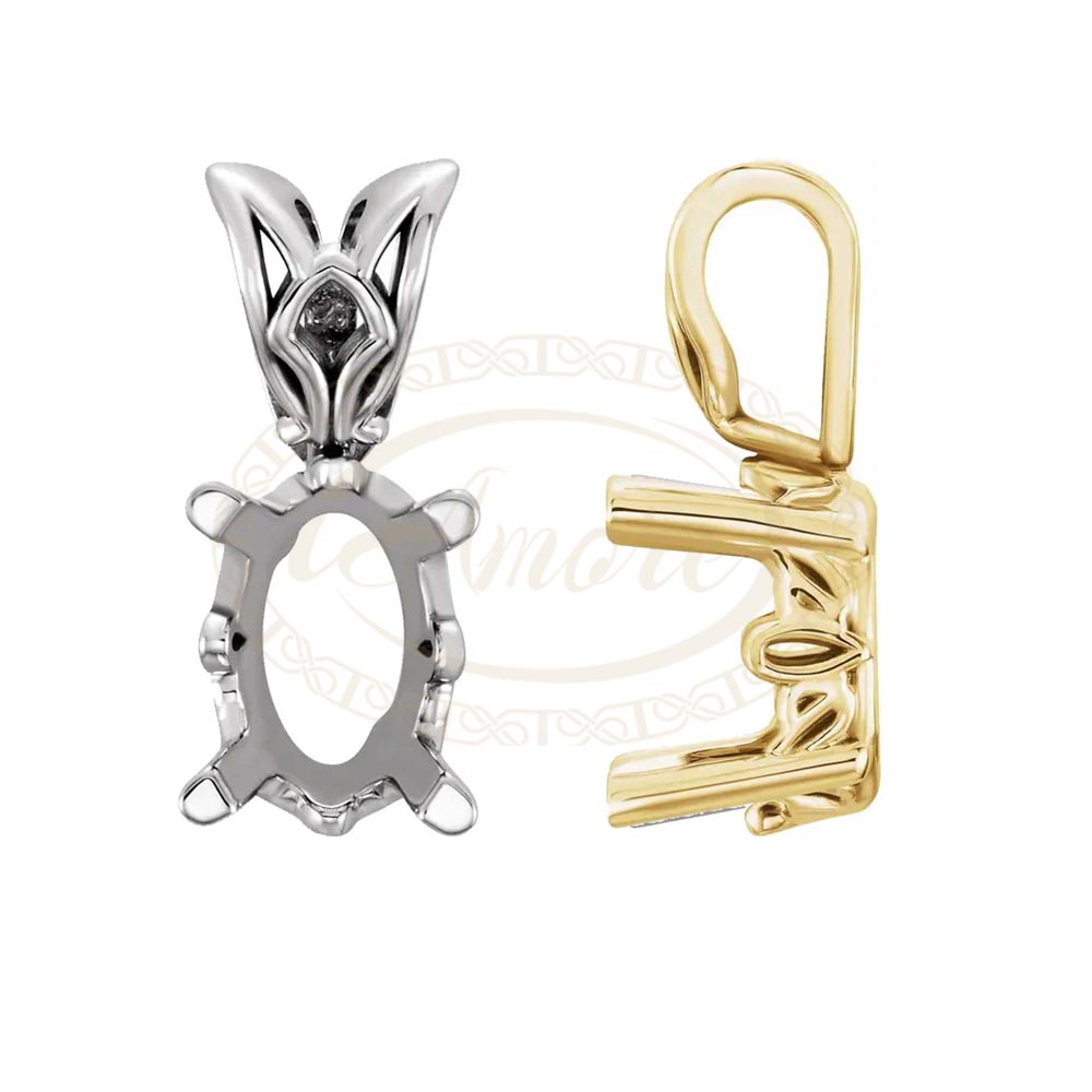 Oval Solitaire Scroll Pendant Setting Mountings